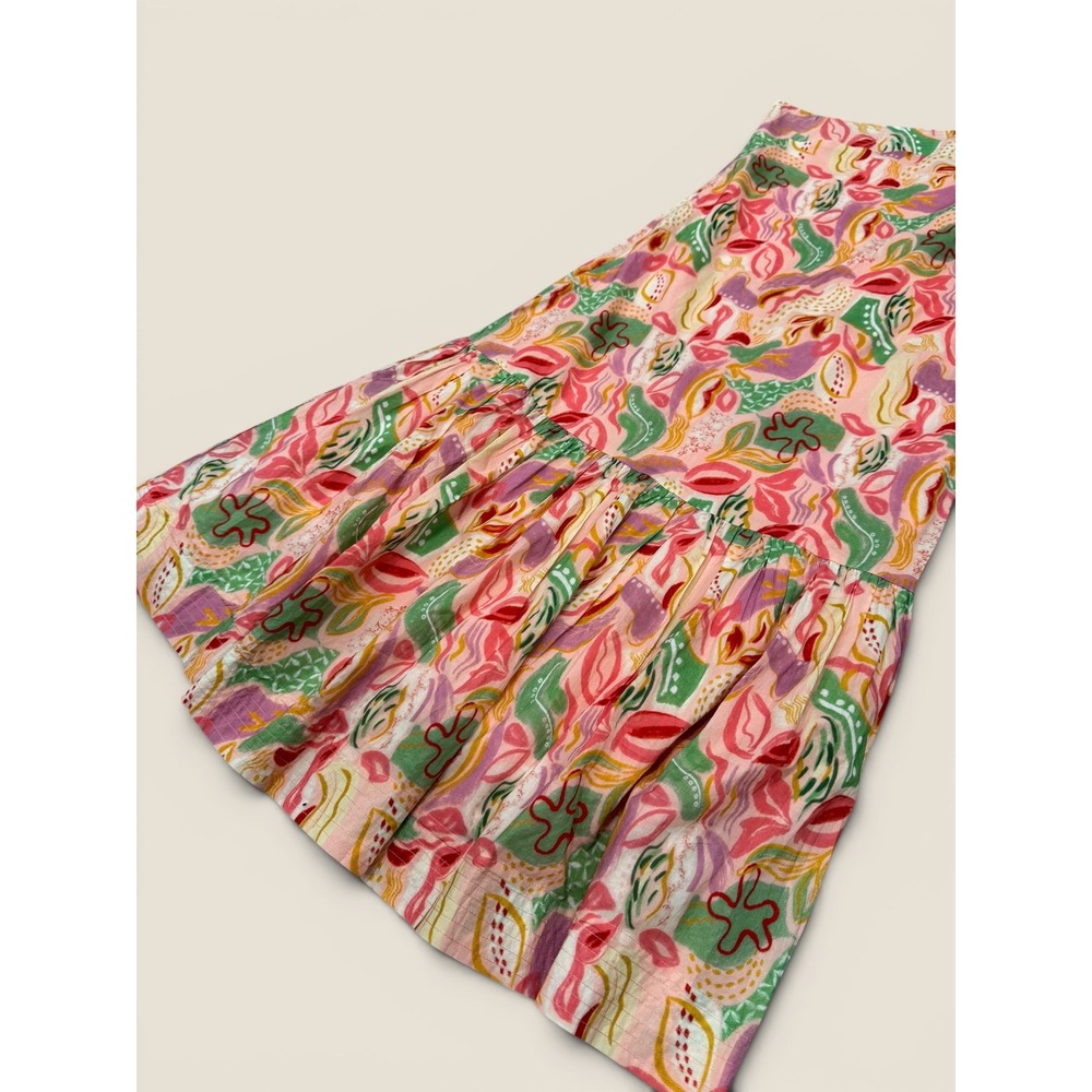 Hyacinth House Pink Abstract Floral One Shoulder Tiered Cotton Midi Dress Medium - Picture 2 of 5